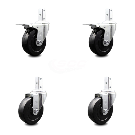 SERVICE CASTER 4 Inch Soft Rubber Swivel 3/4 Inch Square Stem Caster Total Lock Brakes, 2PK SCC-SQTTL20S414-SRS-34-2-S-2